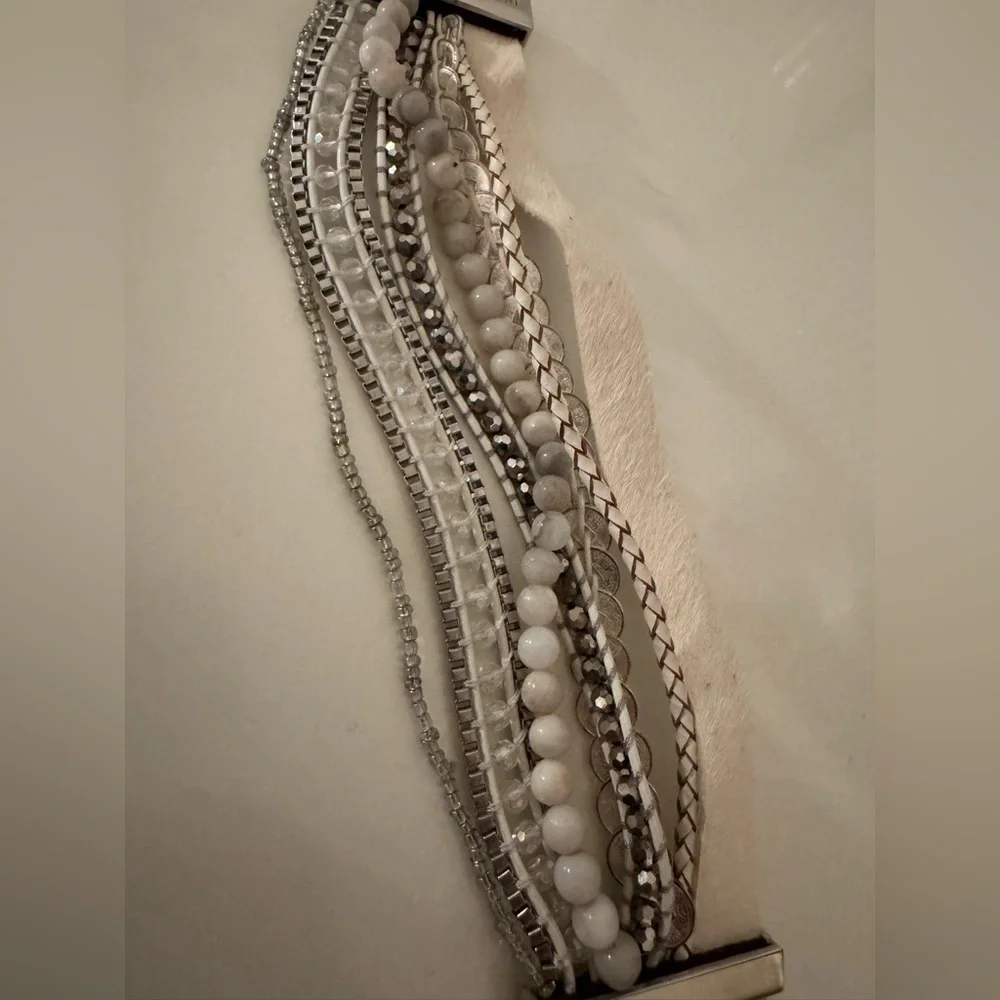 Victoria Emerson Silver and White Multi-Strand Bracelet